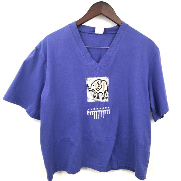 Vintage Blue Short Sleeve Tee with Elephant Design - Picture 1 of 9